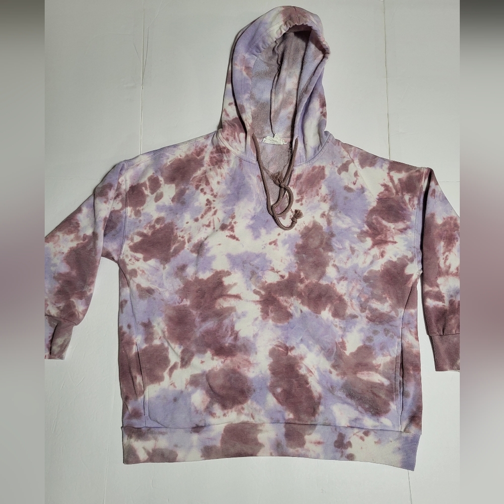(#15) Pink Rose Tie-Dye Pullover Hoodie in Lavender & Mauve